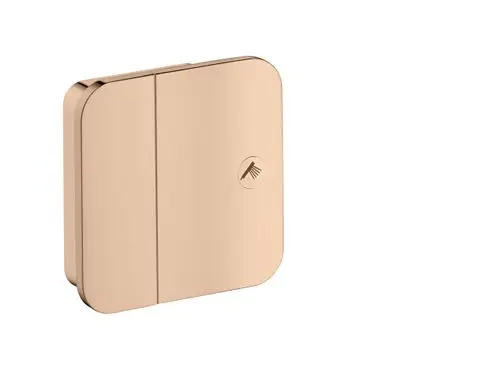 AXOR Produkt in poliertem Rotgold, quadratische Form mit zwei getrennten Bereichen und einem grafischen Symbol in der Mitte. Ideal für die Verwendung in Sanitärinstallationen.
